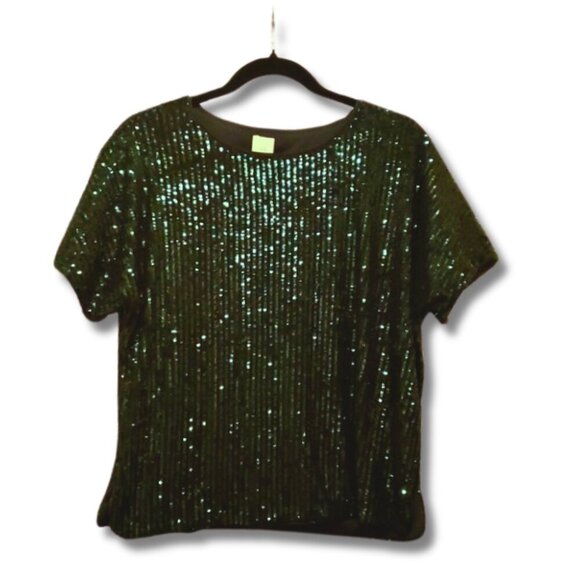 H&M Sequins Top Dark Green Sleek Shape Mardi Gras or Saint Patrick's - Picture 5 of 8
